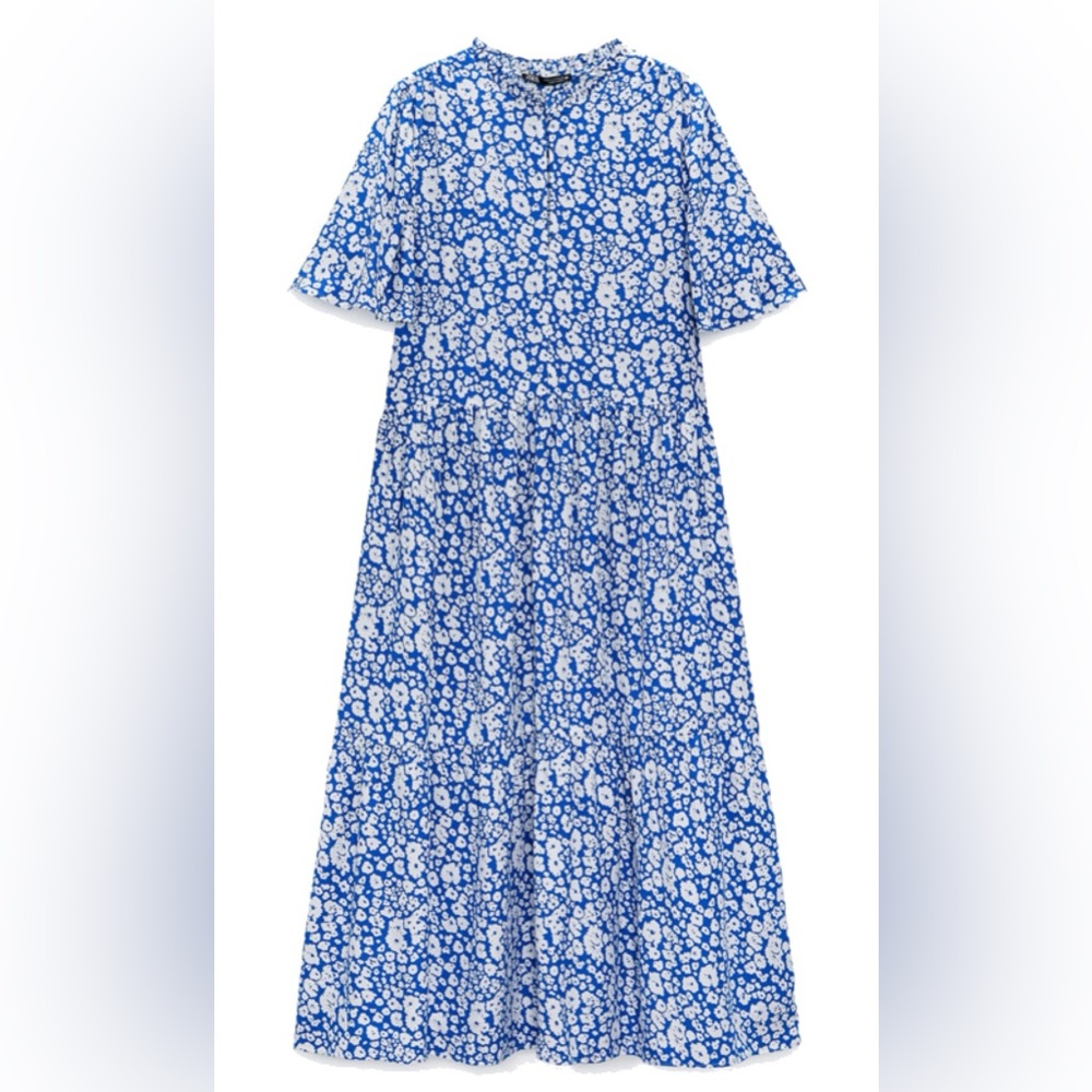 Zara Blue and White Floral Midi Dress